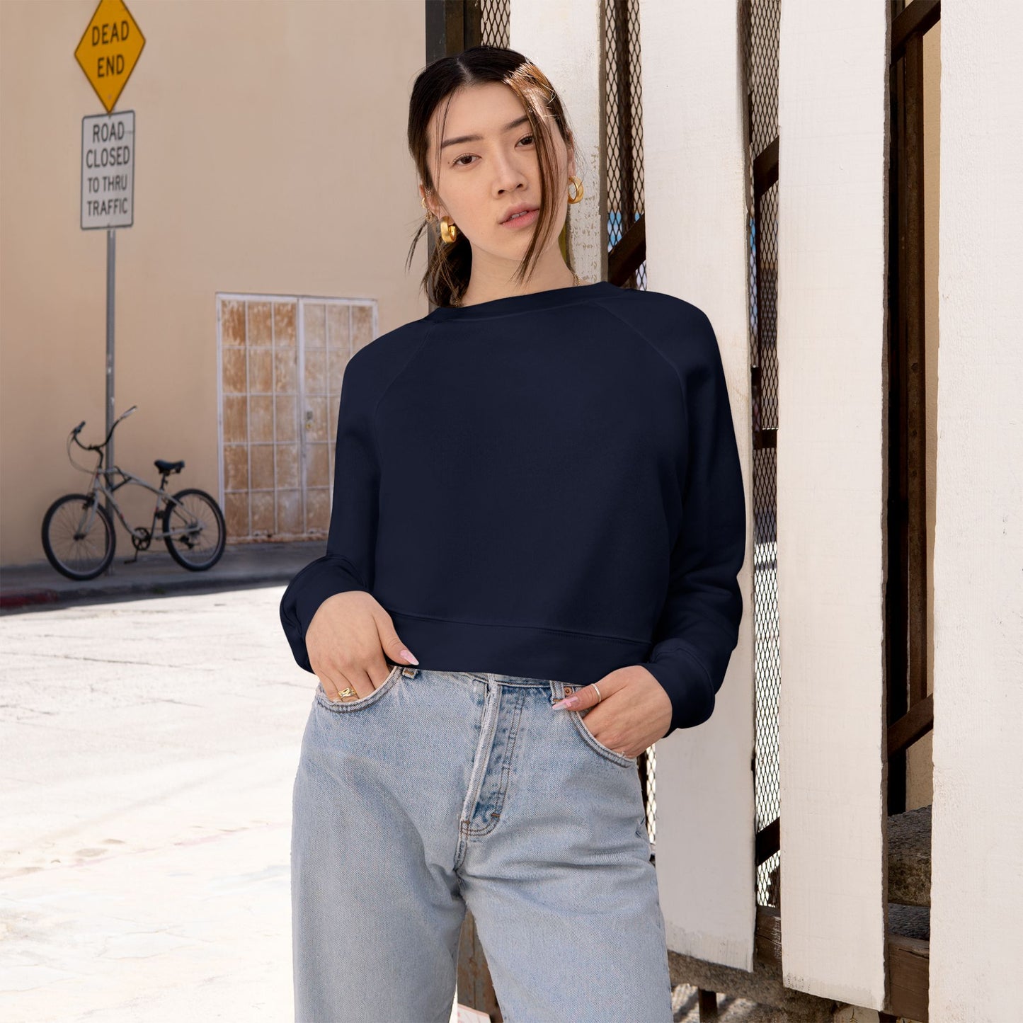 Cropped Fleece Pullover — Minimalist Soundwave Logo Women's Sweatshirt